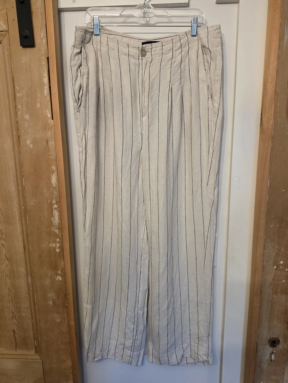 Banana Republic Beige Pinstripe Linen-Blend Wide Leg Pants (14)